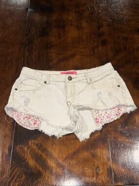 London Denim White Jean Shorts Junior Women 7 / 28 Low Rise Midi Short Blue